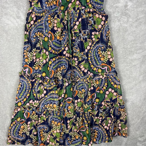 Anthropologie Dress Womens 00P Elmira Ruffle Shimmer Boho Paisley Colorful Midi - Picture 2 of 8
